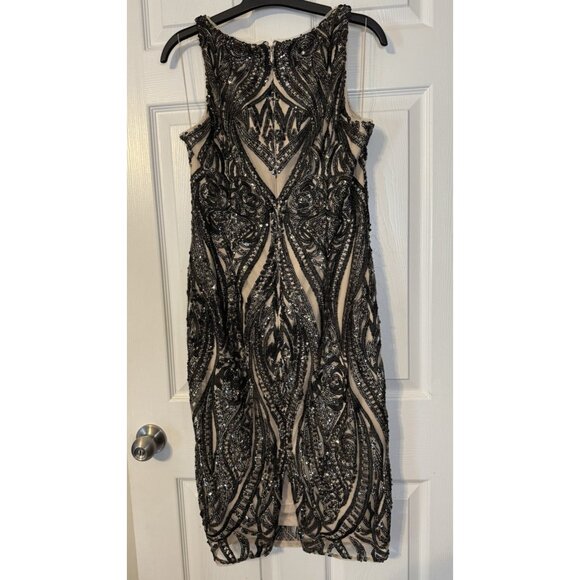 Adrianna Papell Sequin Dress 6 Champagne Bronze Pewter Wedding Party Cruise - Picture 15 of 16
